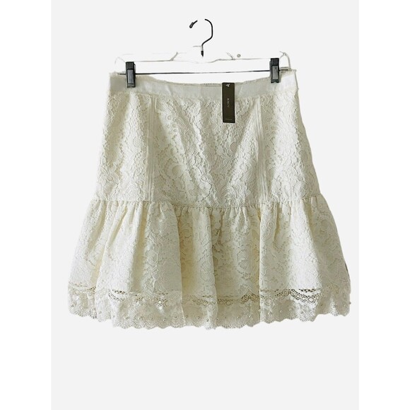 J. Crew Dresses & Skirts - Jcrew Collection Sz 6 Short Ivory Lace Skater Skirt Ruffle Hem Pearl Details
